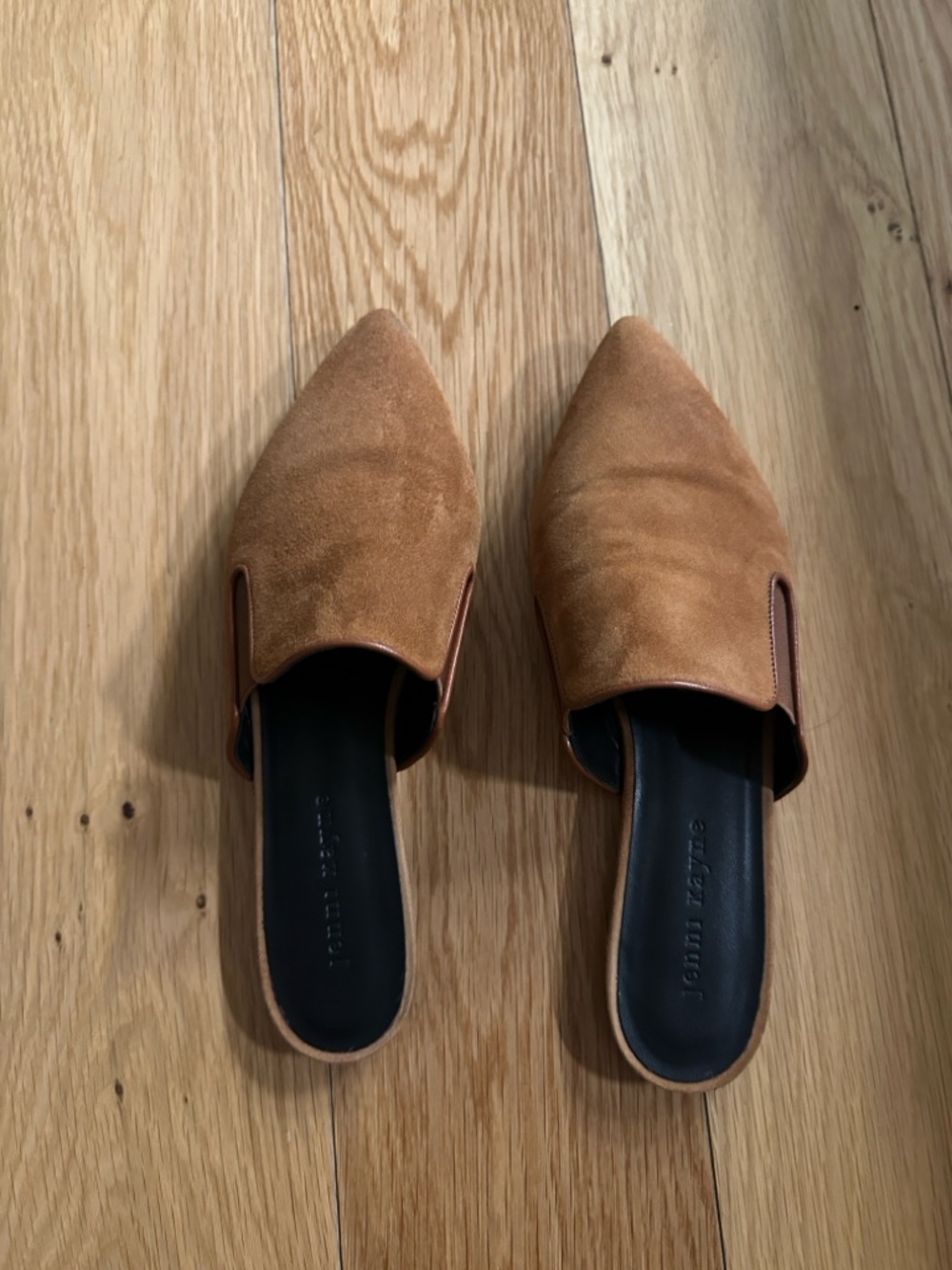 Pointed Toe Slip-On Mule in Camel Suede